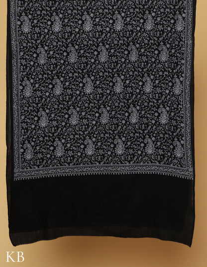 Espresso  Black  Sozni Jali Embroidered Woolen Stole - Kashmir Box