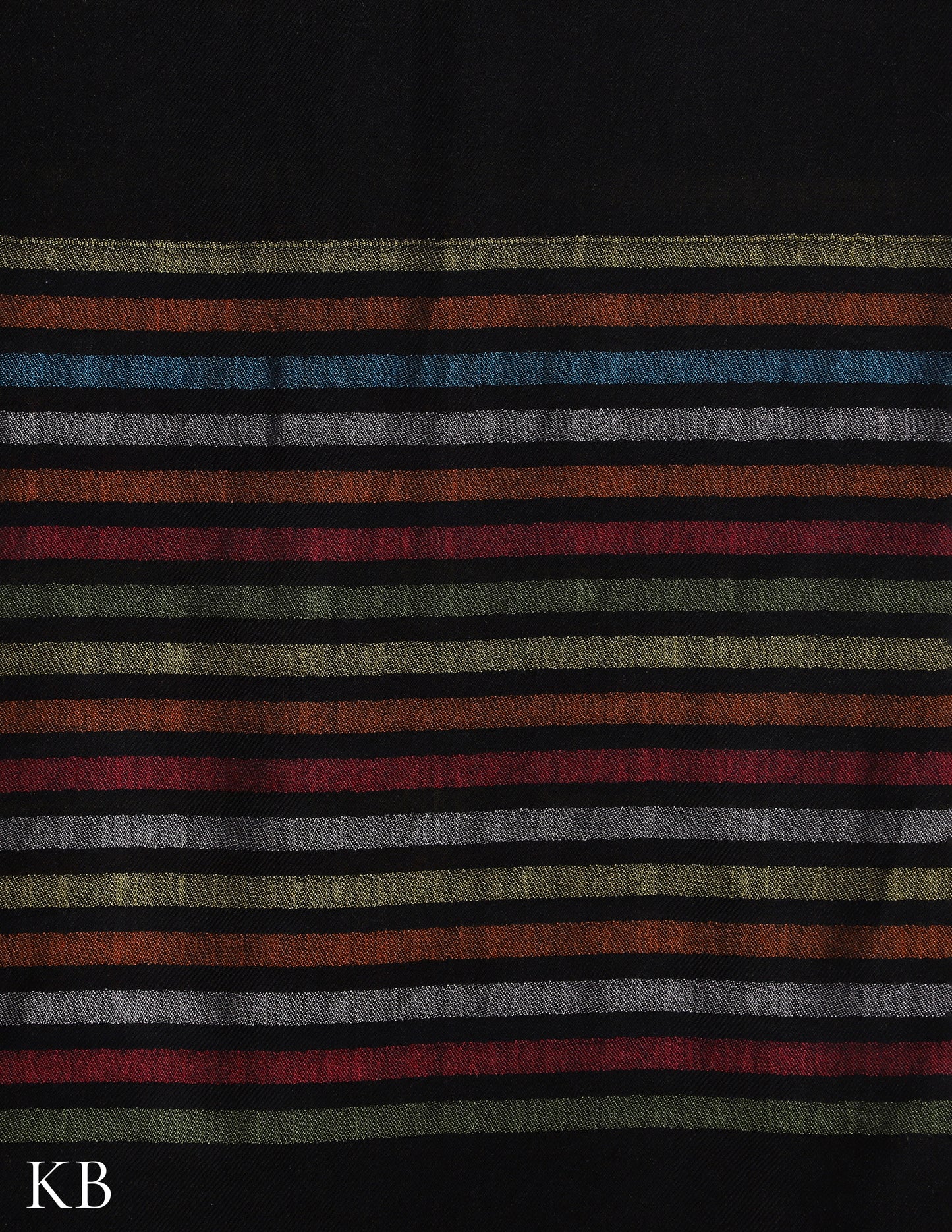 Black Silk Multi Striped  Stole - Kashmir Box
