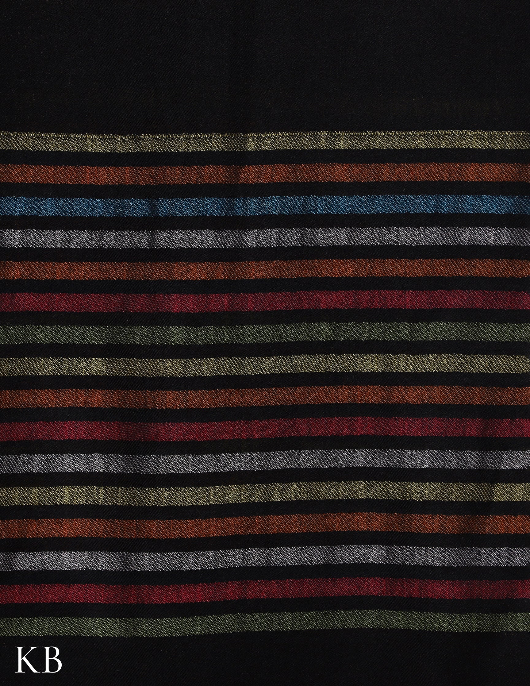Black Silk Multi Striped  Stole - Kashmir Box