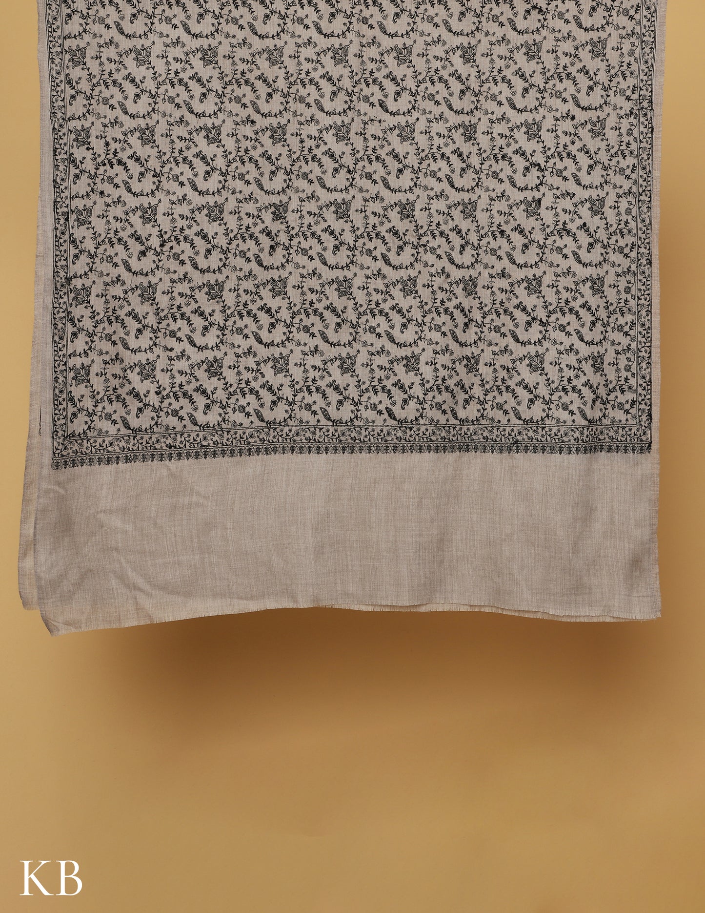 Rhino Grey Sozni Jali Embroidered Woolen Shawl - Kashmir Box