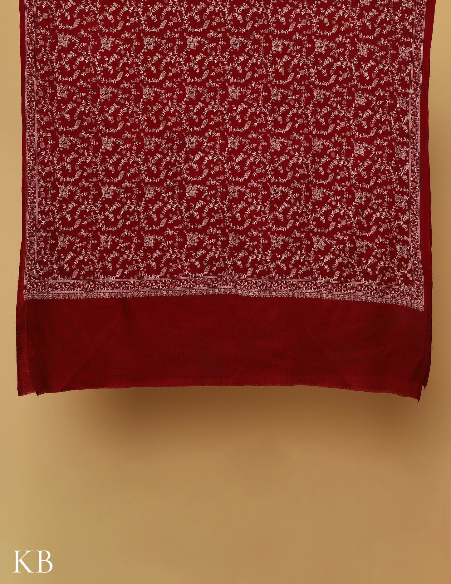 Maroon Sozni Jali Embroidered Woolen Shawl - Kashmir Box