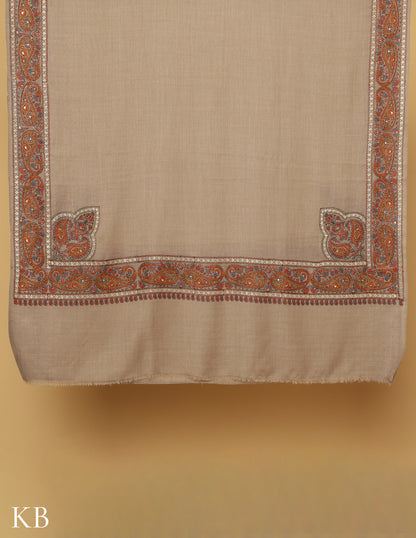 Seedpearl Sozni Zari Palla Embroidered Polywool Shawl - Kashmir Box
