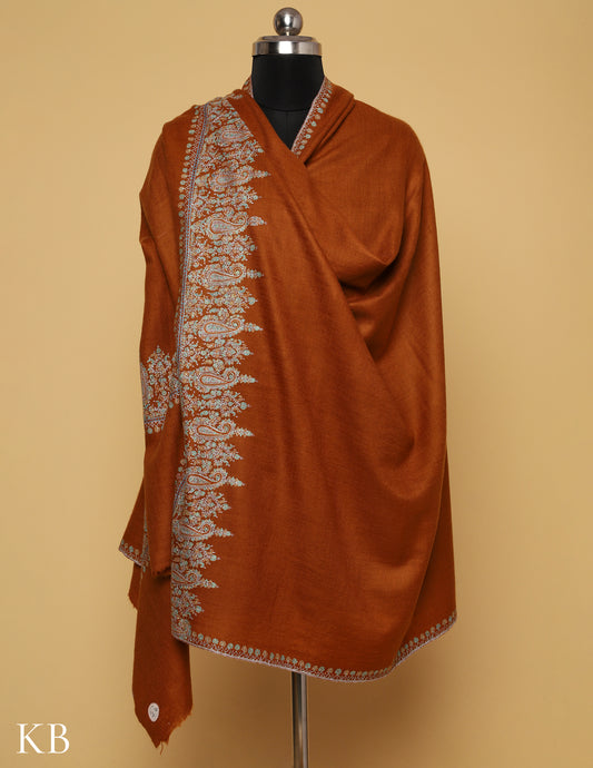 Rust Orange Sozni Embroidered GI Pashmina Shawl - Kashmir Box