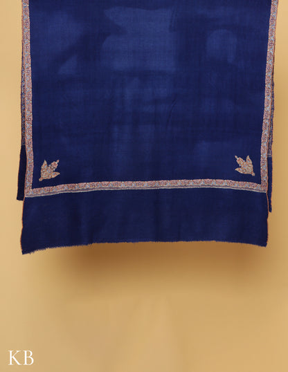 Midnight Blue Sozni Embroidered GI Pashmina Shawl - Kashmir Box