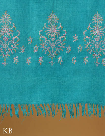 Teal Blue Sozni Embroidered GI Pashmina Shawl - Kashmir Box