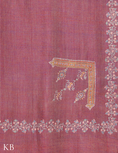 Turkish Rose Pink Sozni Embroidered Pure GI Pashmina Shawl - Kashmir Box