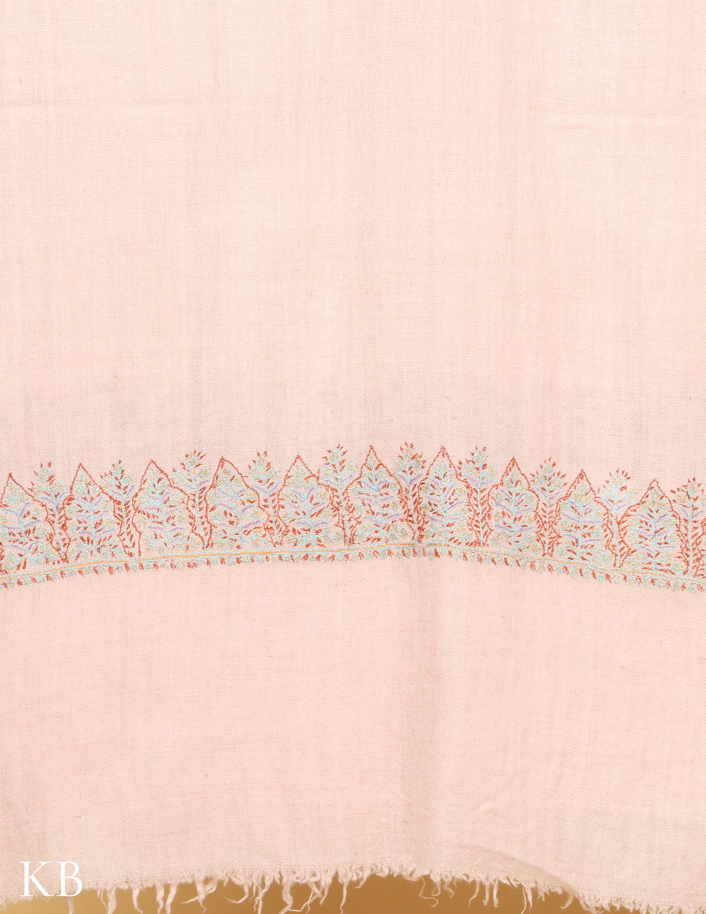 Pastel Pink Sozni Embroidered GI Pashimna Stole - Kashmir Box
