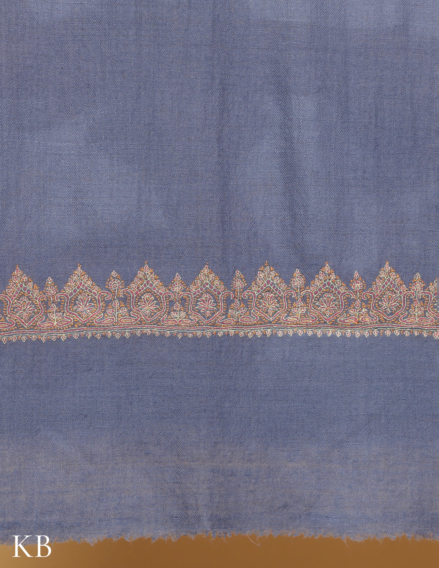 Mineral Gray Sozni Embroidered GI Pashmina Stole - Kashmir Box