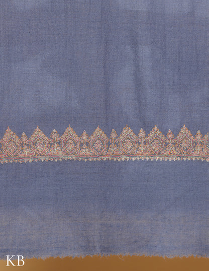 Mineral Gray Sozni Embroidered GI Pashmina Stole - Kashmir Box