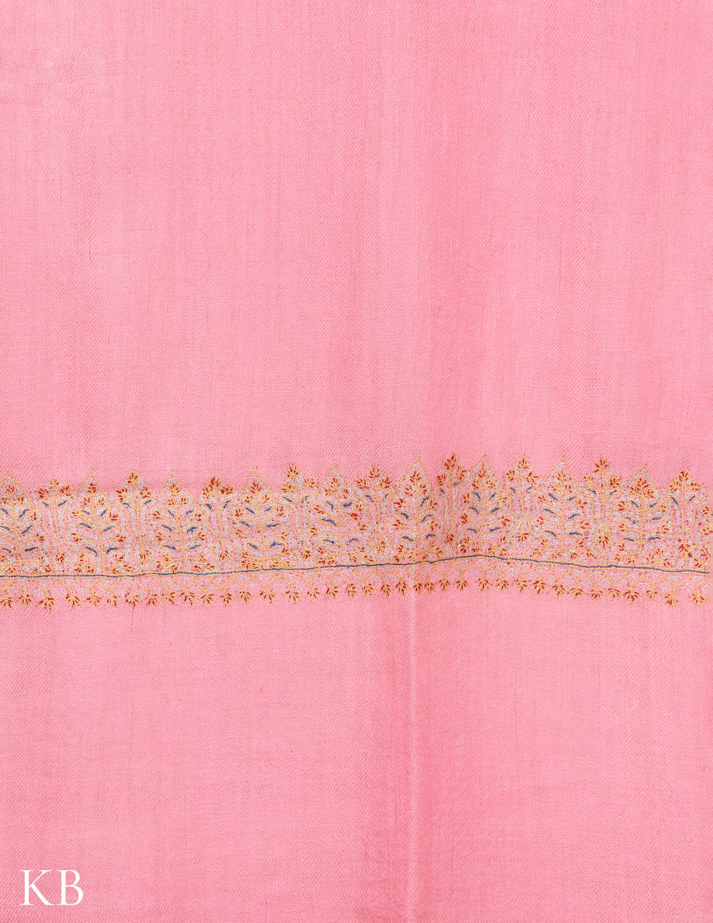 Cherry Blossom Pink Sozni Embroidered GI Pashmina Stole - Kashmir Box