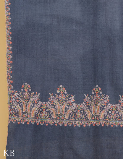 Slate Grey Sozni Embroidered GI Pashmina Shawl - Kashmir Box