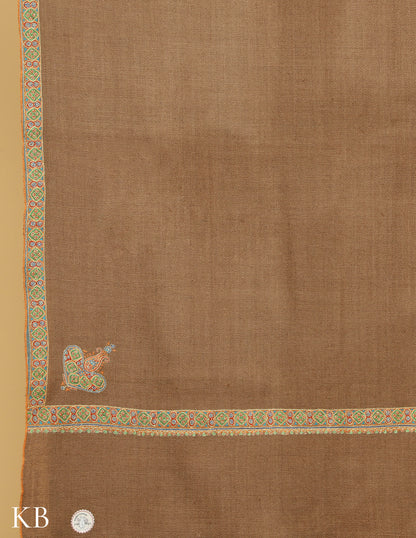 Earthy Brown Sozni Embroidered GI Pashmina Shawl - Kashmir Box