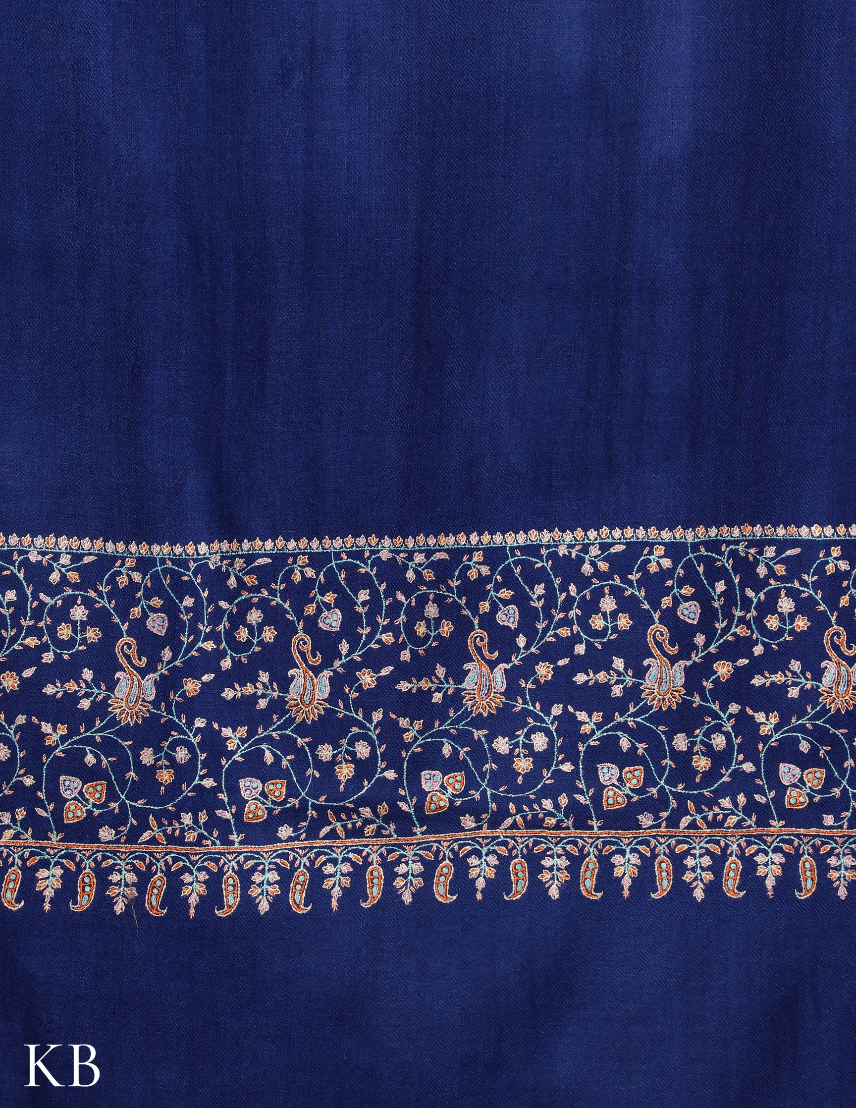 Delft Blue Sozni Embroidered GI Pashmina Shawl - Kashmir Box
