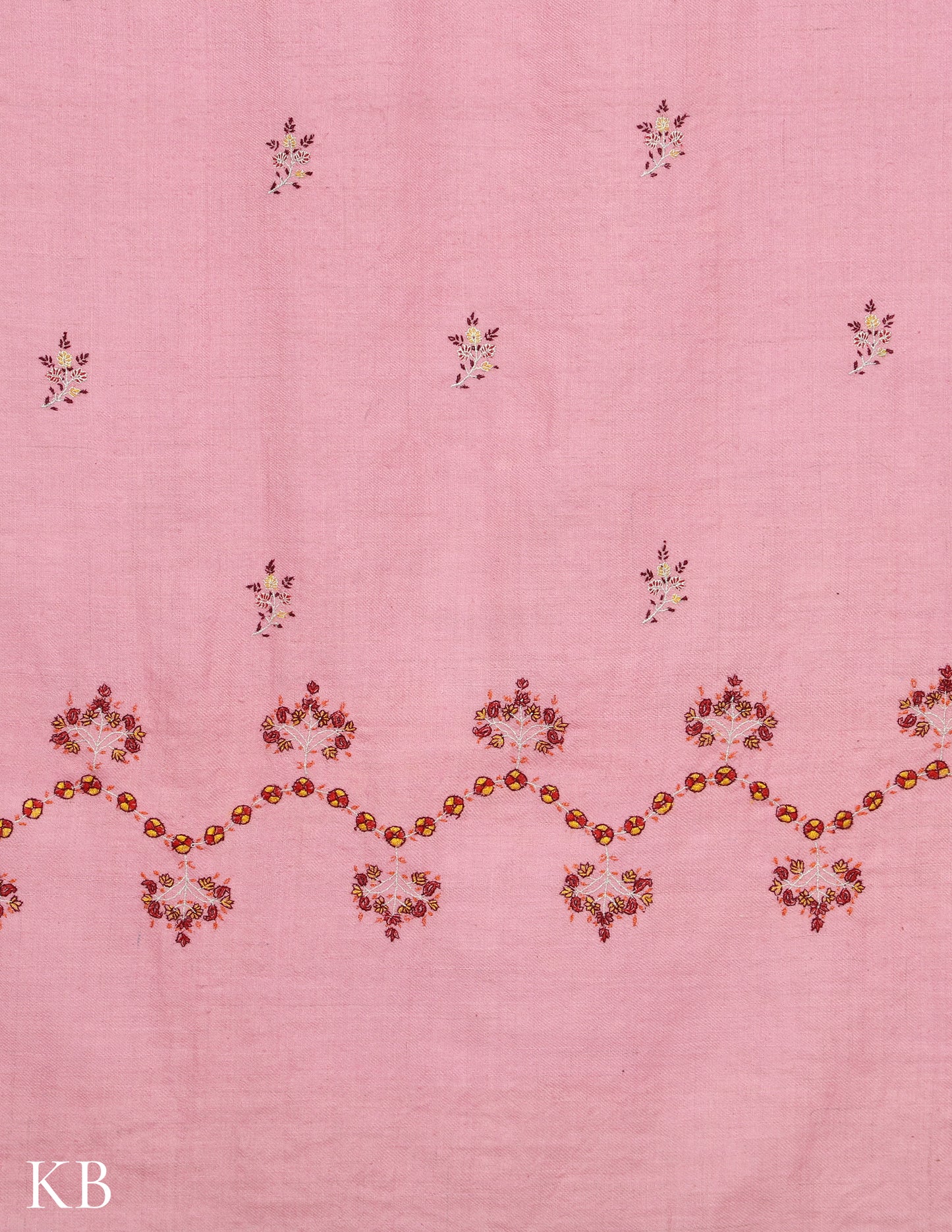 Baby Pink Sozni Embroidered GI Pashmina Shawl - Kashmir Box