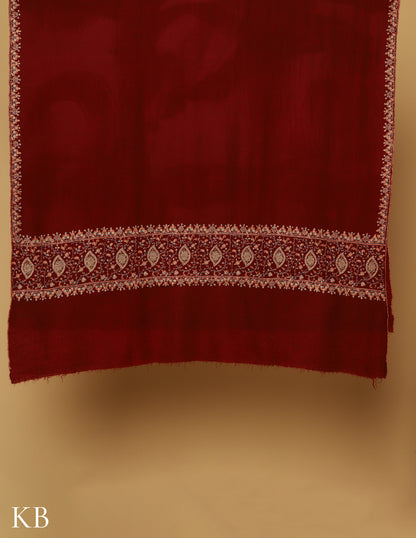 Deep Maroon Sozni Embroidered GI Pashmina Shawl - Kashmir Box
