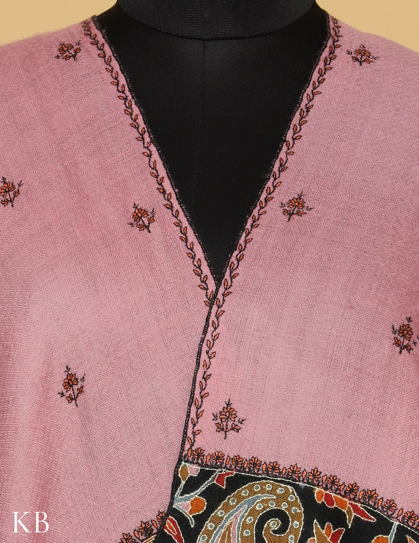 Chic Pink Sozni Embroidered Pure Pashmina Stole - Kashmir Box