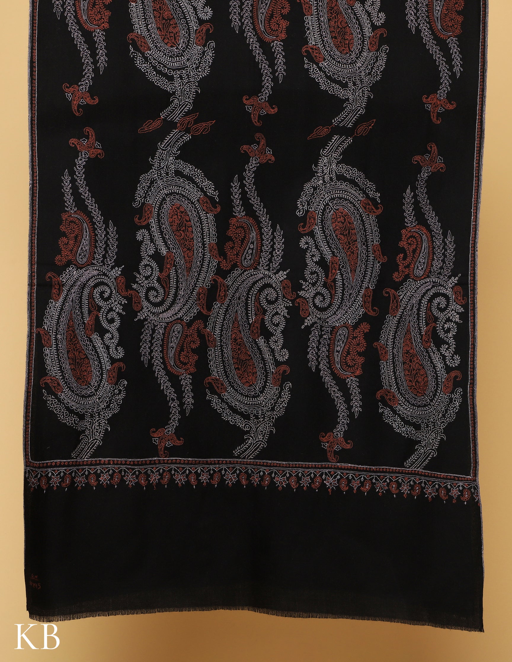Jet Black Sozni Embroidered Pashmina Stole - Kashmir Box