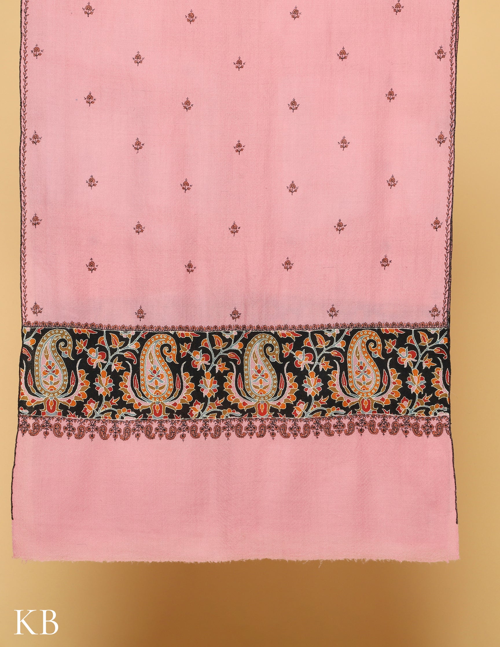 Chic Pink Sozni Embroidered Pure Pashmina Stole - Kashmir Box