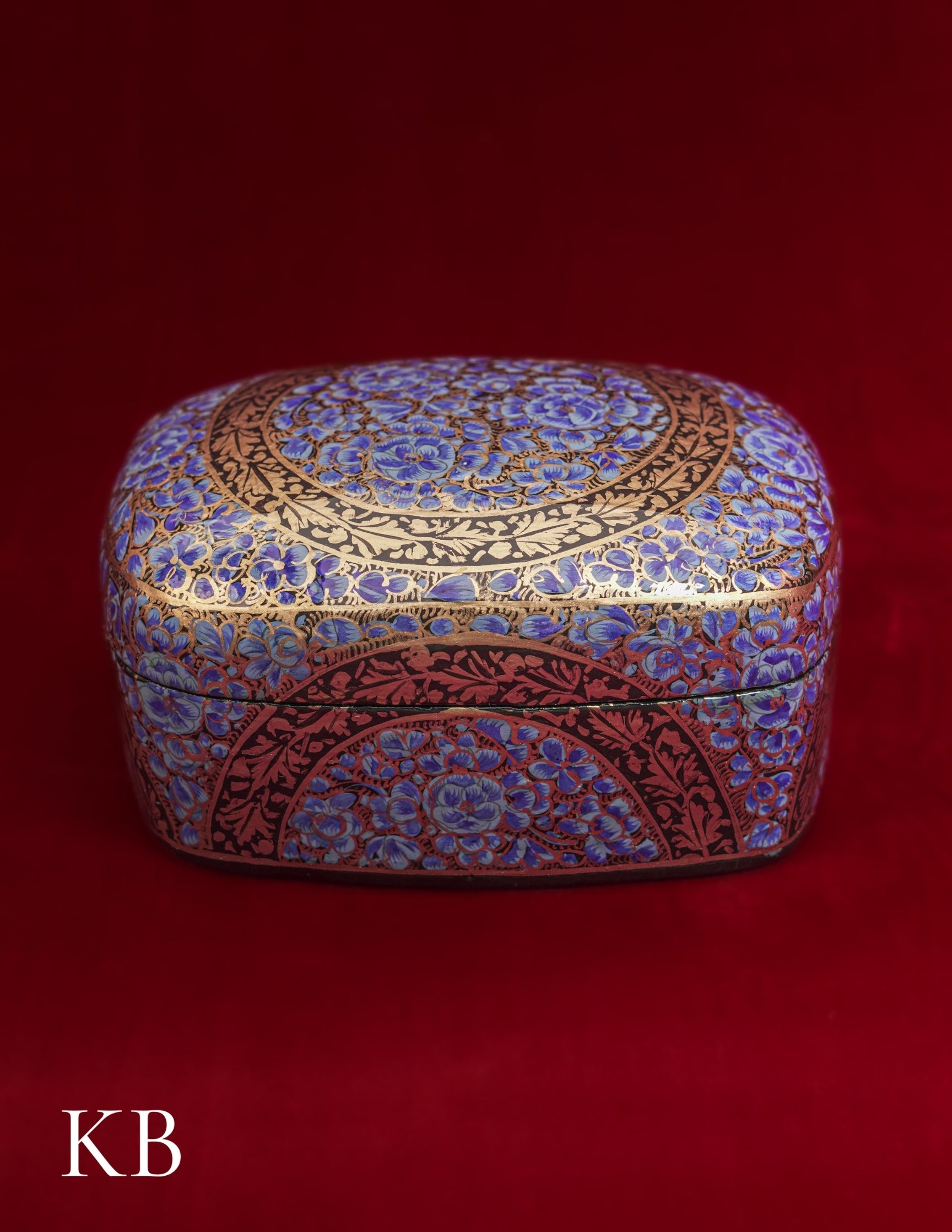 Kashmiri Papier Mâché Rectangular Curved Box (Blue) | Artisan-Made | Handcrafted Heritage - Kashmir Box
