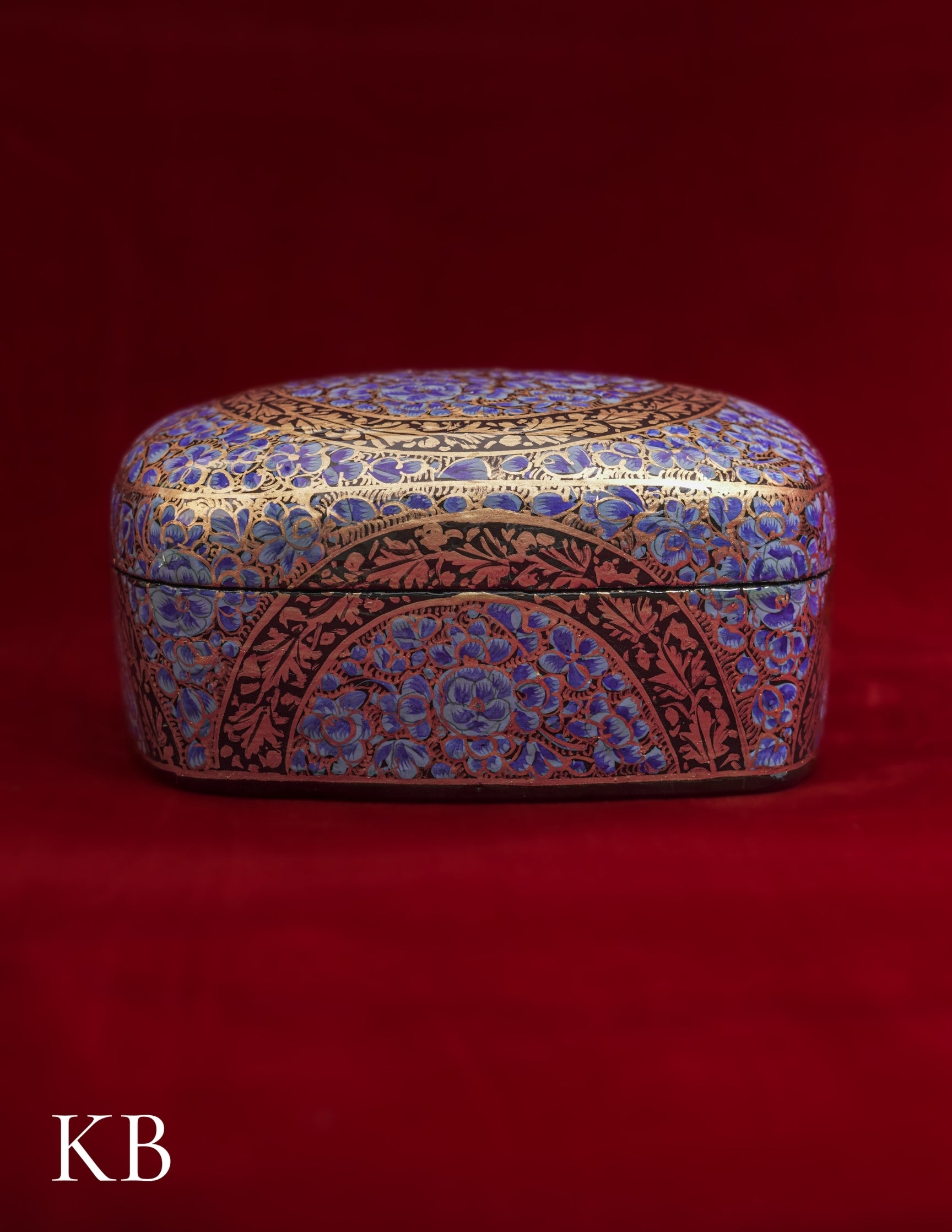 Kashmiri Papier Mâché Rectangular Curved Box (Blue) | Artisan-Made | Handcrafted Heritage - Kashmir Box