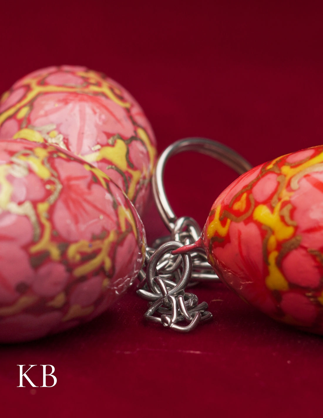 Kashmiri Papier Mâché Key Chain Set (3 pcs) – Hand-Painted Pink Floral | Artisan-Made | Handcrafted Heritage - Kashmir Box