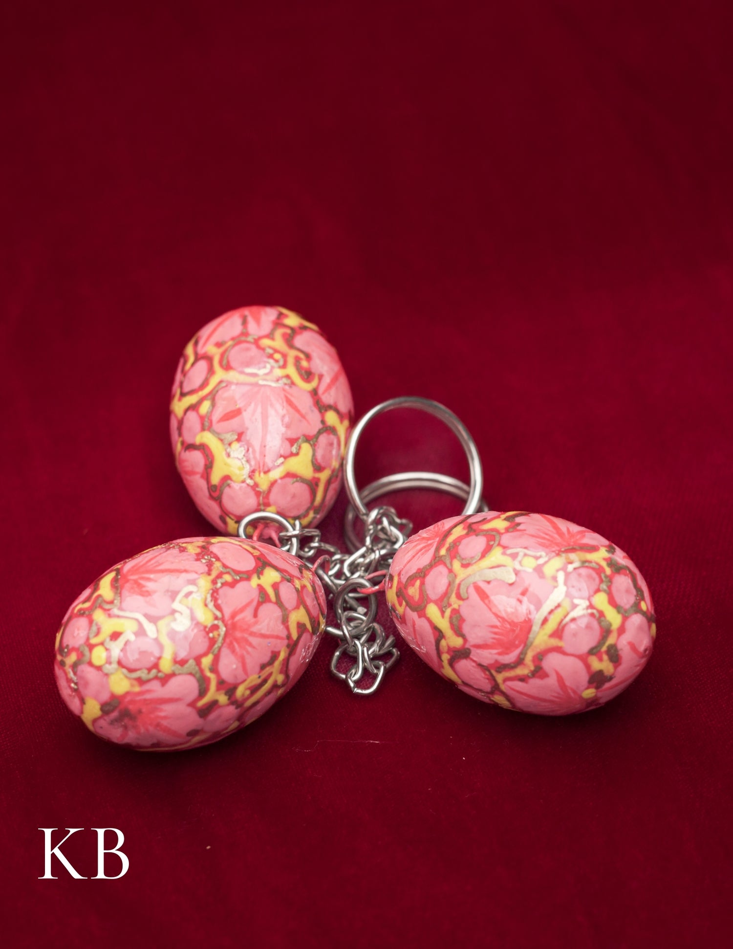 Kashmiri Papier Mâché Key Chain Set (3 pcs) – Hand-Painted Pink Floral | Artisan-Made | Handcrafted Heritage - Kashmir Box