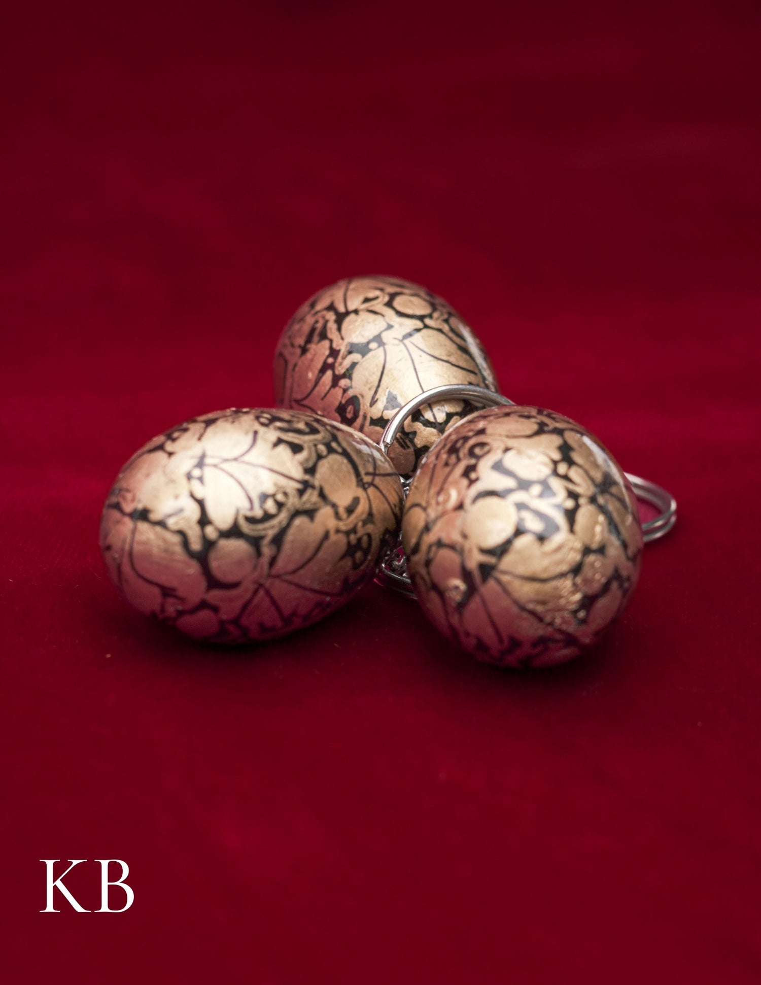 Kashmiri Papier Mâché Key Chain Set (3 pcs) – Hand-Painted Golden Floral | Artisan-Made | Handcrafted Heritage - Kashmir Box