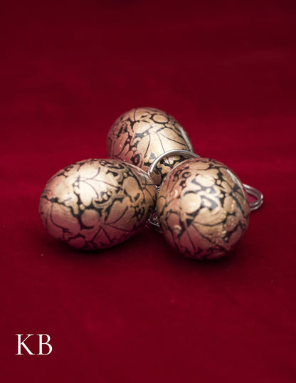 Kashmiri Papier Mâché Key Chain Set (3 pcs) – Hand-Painted Golden Floral | Artisan-Made | Handcrafted Heritage - Kashmir Box