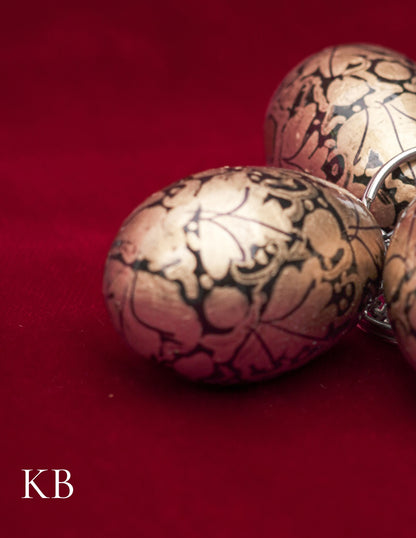 Kashmiri Papier Mâché Key Chain Set (3 pcs) – Hand-Painted Golden Floral | Artisan-Made | Handcrafted Heritage - Kashmir Box