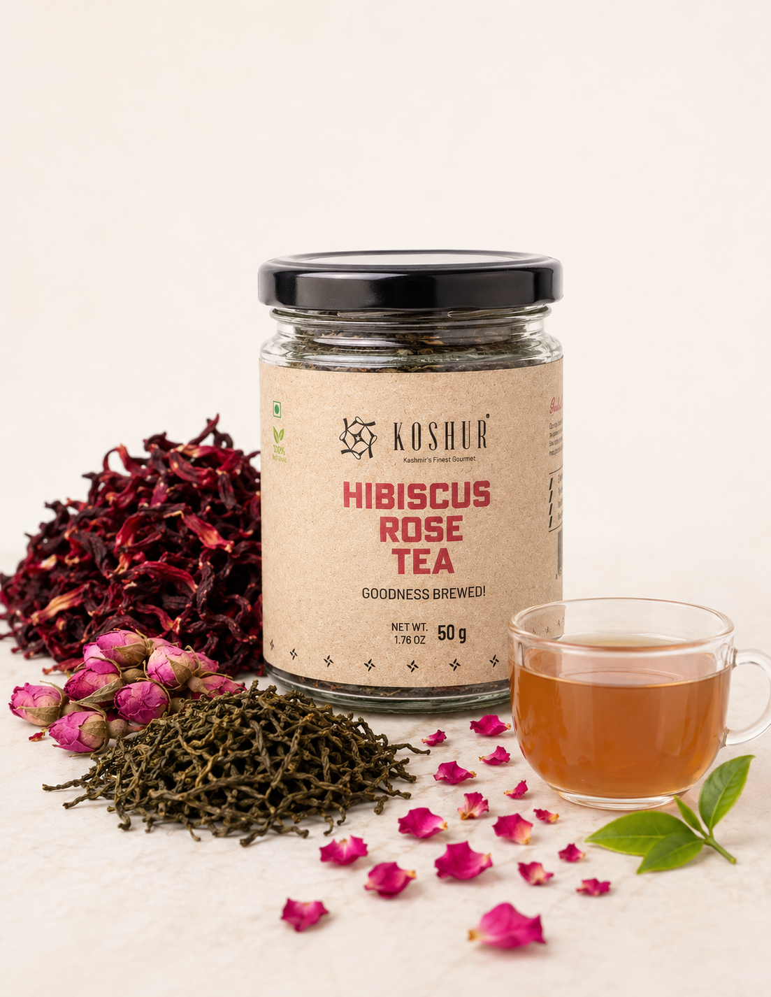 Hibiscus Rose Tea | Gudhal Gulab Chai |Best Herbal Flower Tea | Green Tea Leaves| Skin Detox Tea | Refreshing Tea | Uplifts Mood  (50 g)