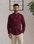 Kashmiri Sozni Chinar Embroidered Linen Cotton Shirt – Maroon | Handcrafted Heritage - Kashmir Box