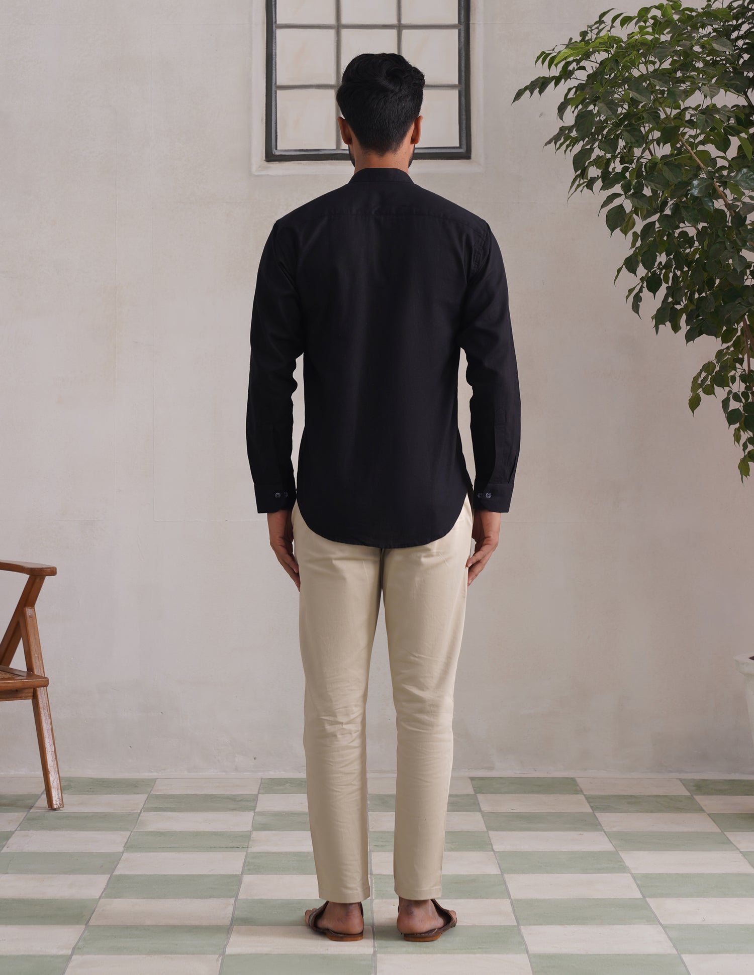 Kashmiri Sozni Chinar Linen Cotton Shirt – Black | Handcrafted Heritage - Kashmir Box