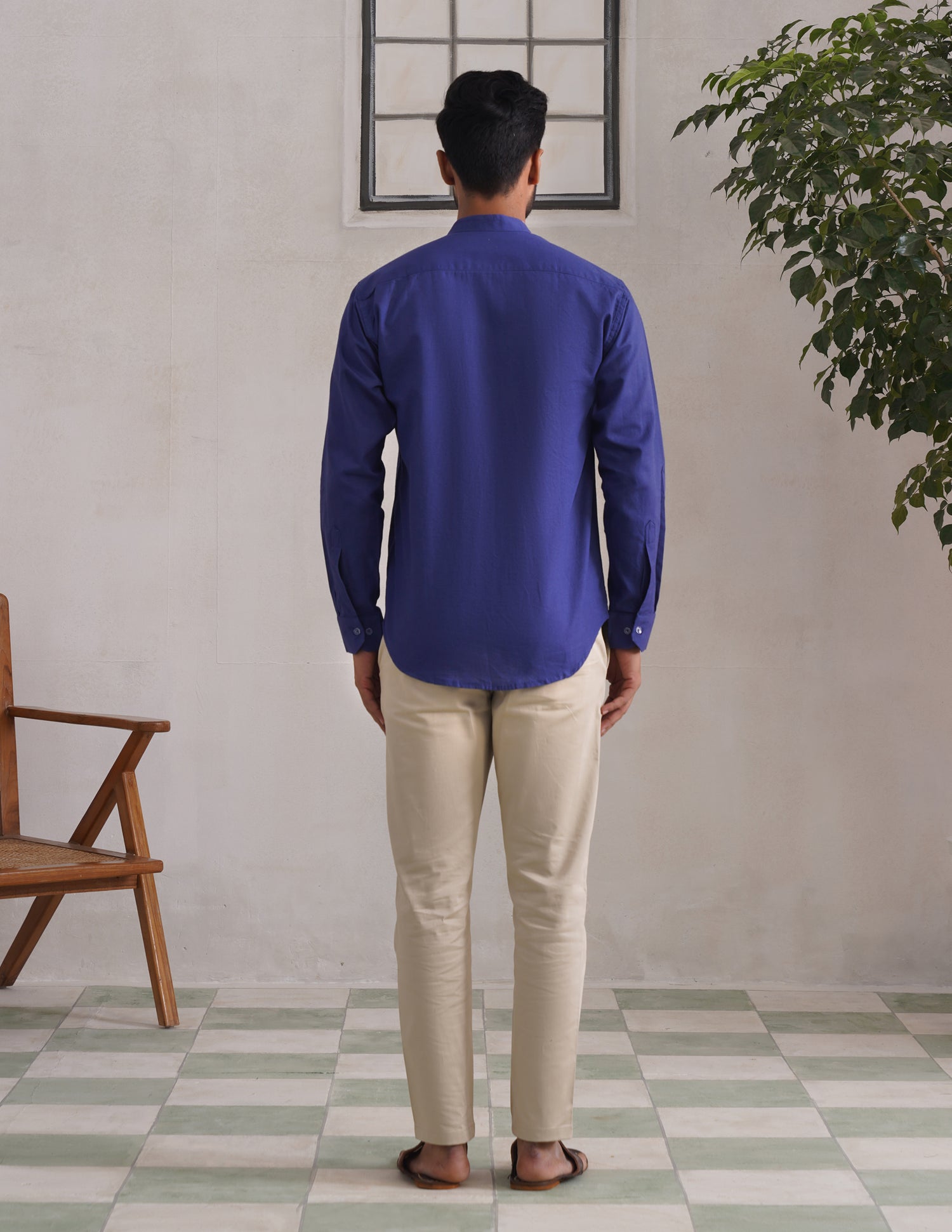Kashmiri Sozni Almond Motif Linen Cotton Shirt – Blue | Handcrafted Heritage - Kashmir Box