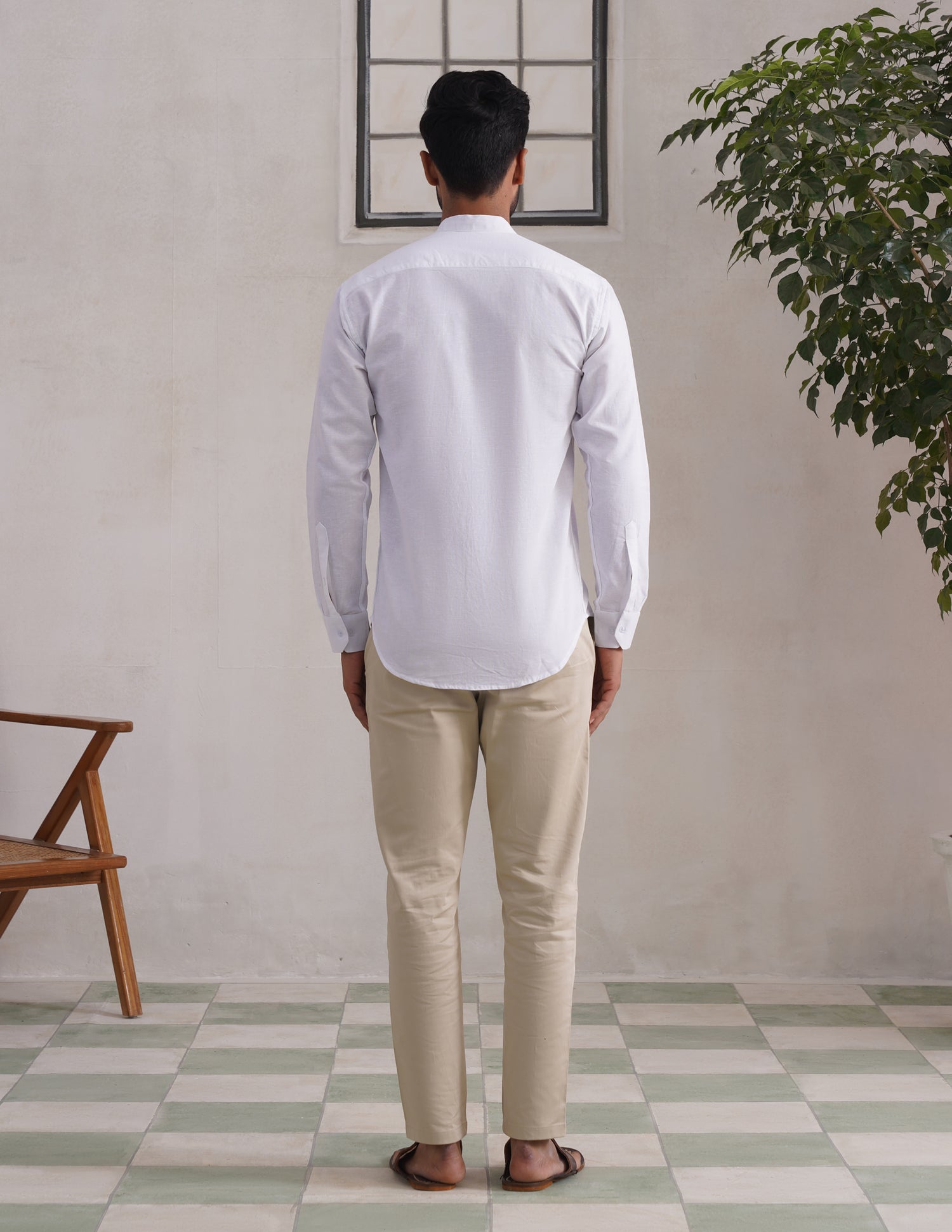 Kashmiri Sozni Chinar Linen Cotton Shirt – White | Handcrafted Heritage - Kashmir Box