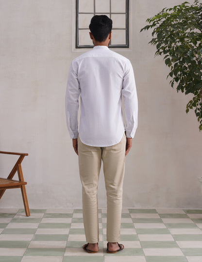 Kashmiri Sozni Chinar Linen Cotton Shirt – White | Handcrafted Heritage - Kashmir Box