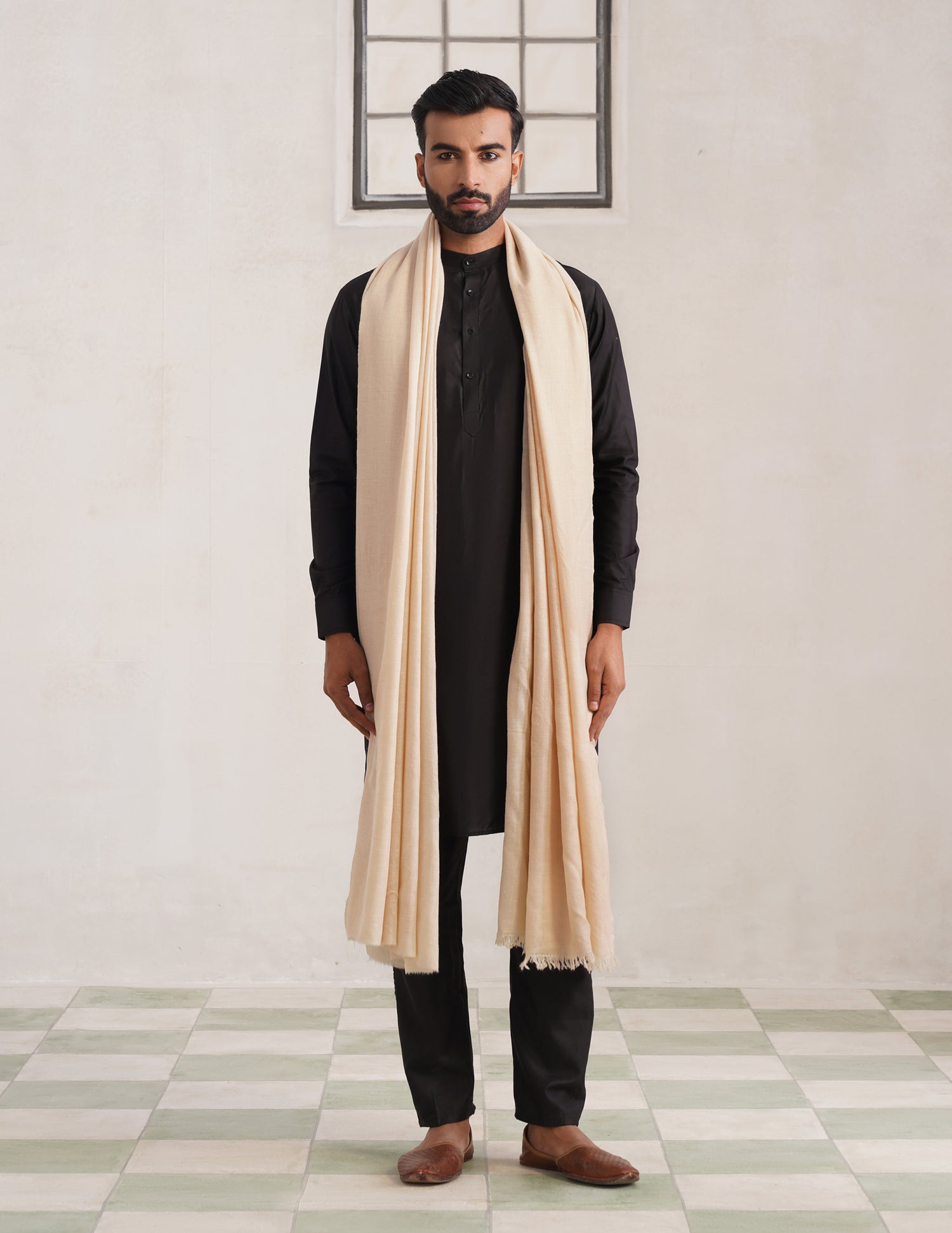 Solid Pashmina Off White Men&