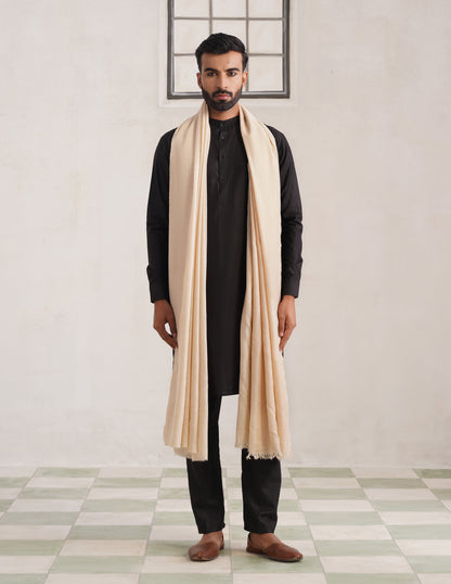 Solid Pashmina Off White Men&