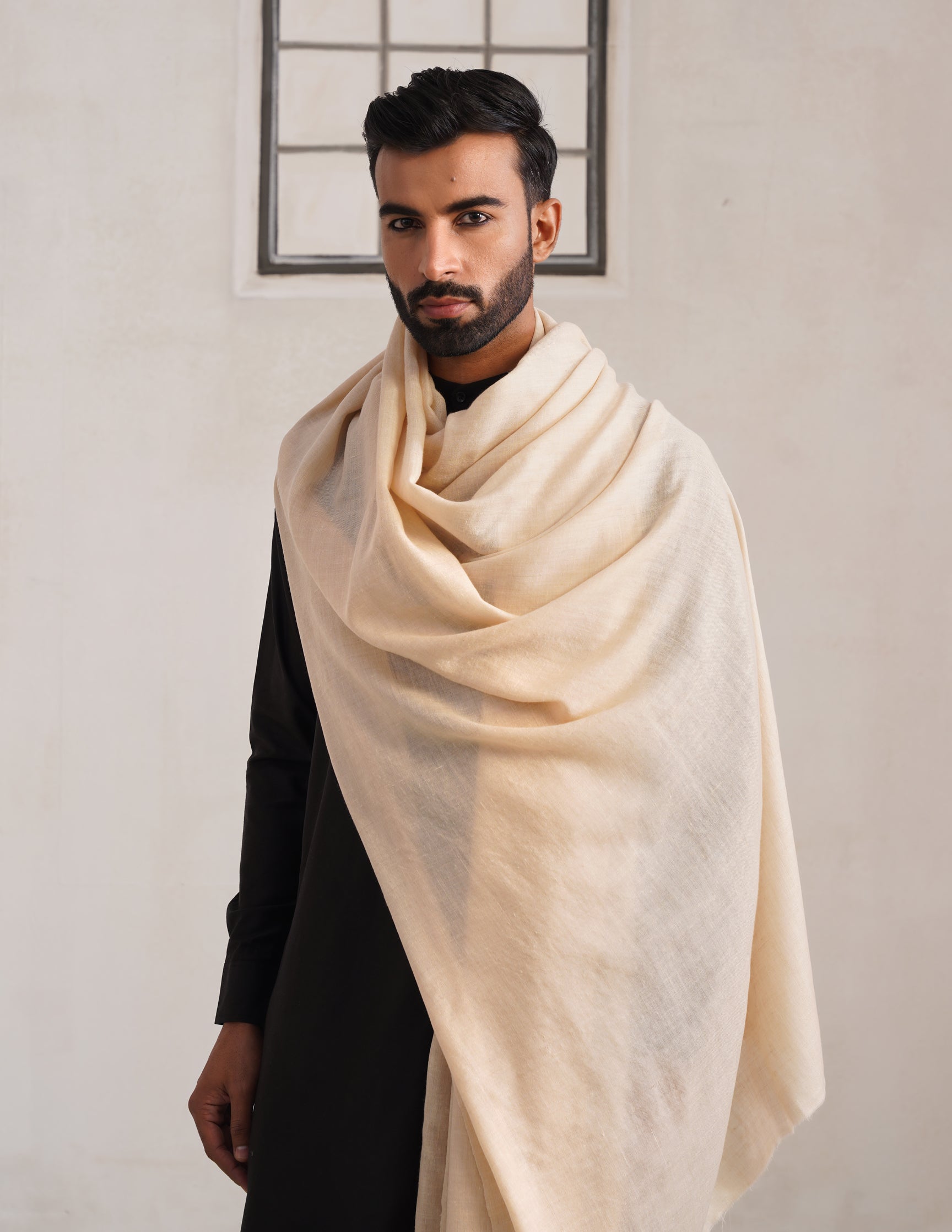 Solid Pashmina Off White Men&