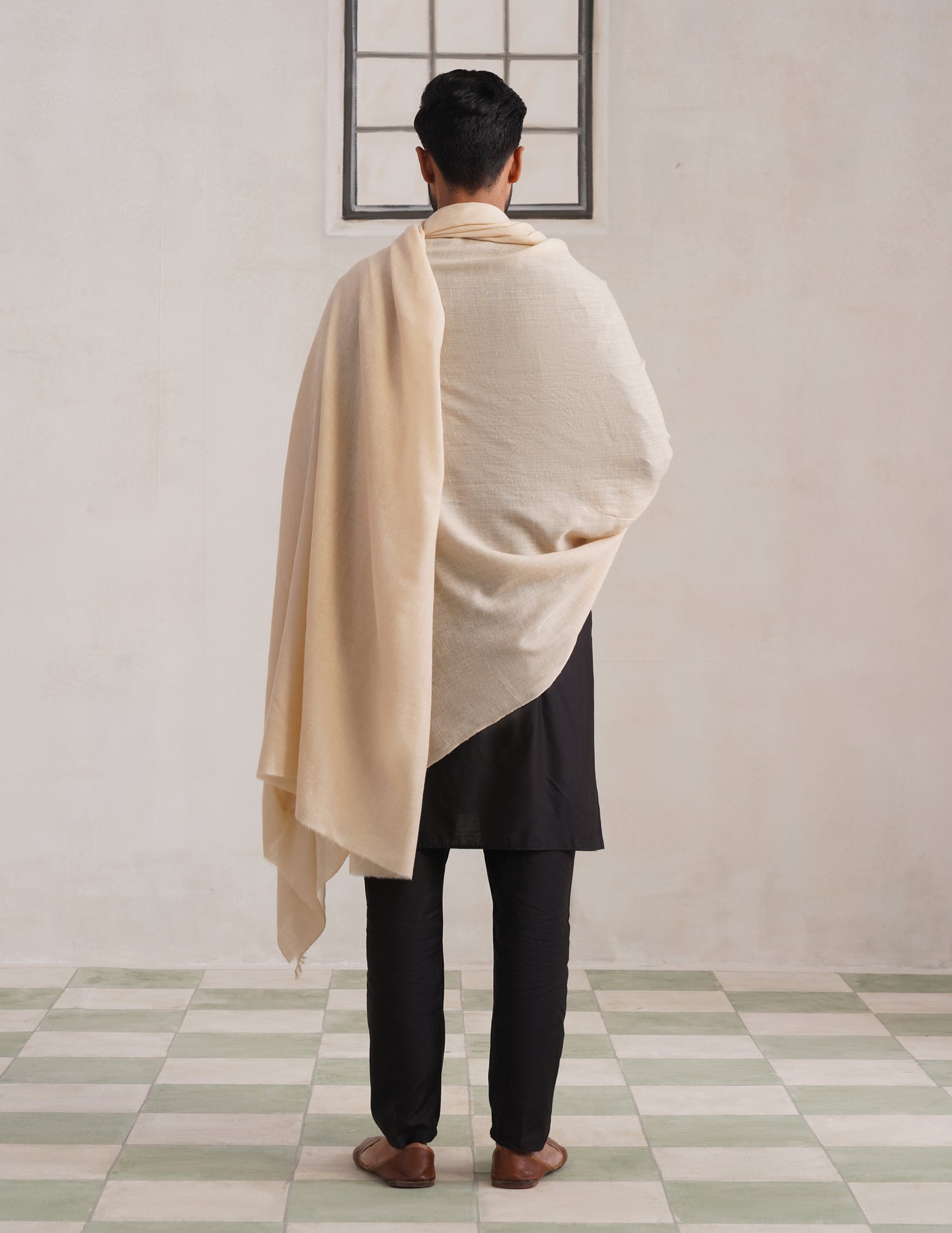 Solid Pashmina Off White Men&