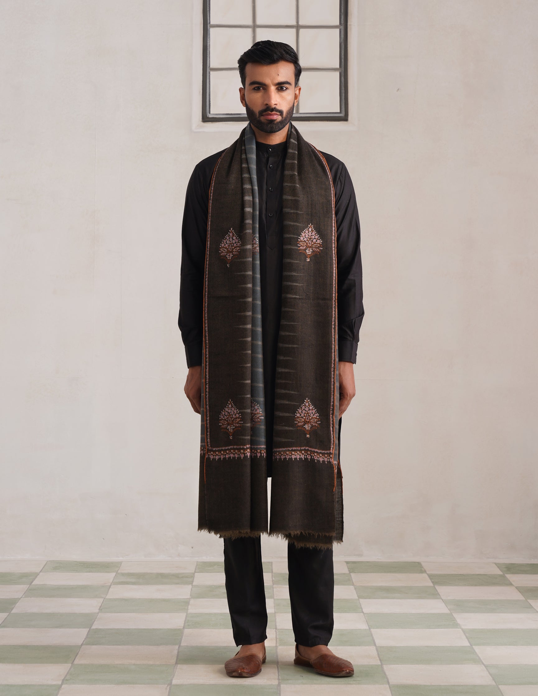 Bootidar Ikkat Design Sozni Pashmina Men&