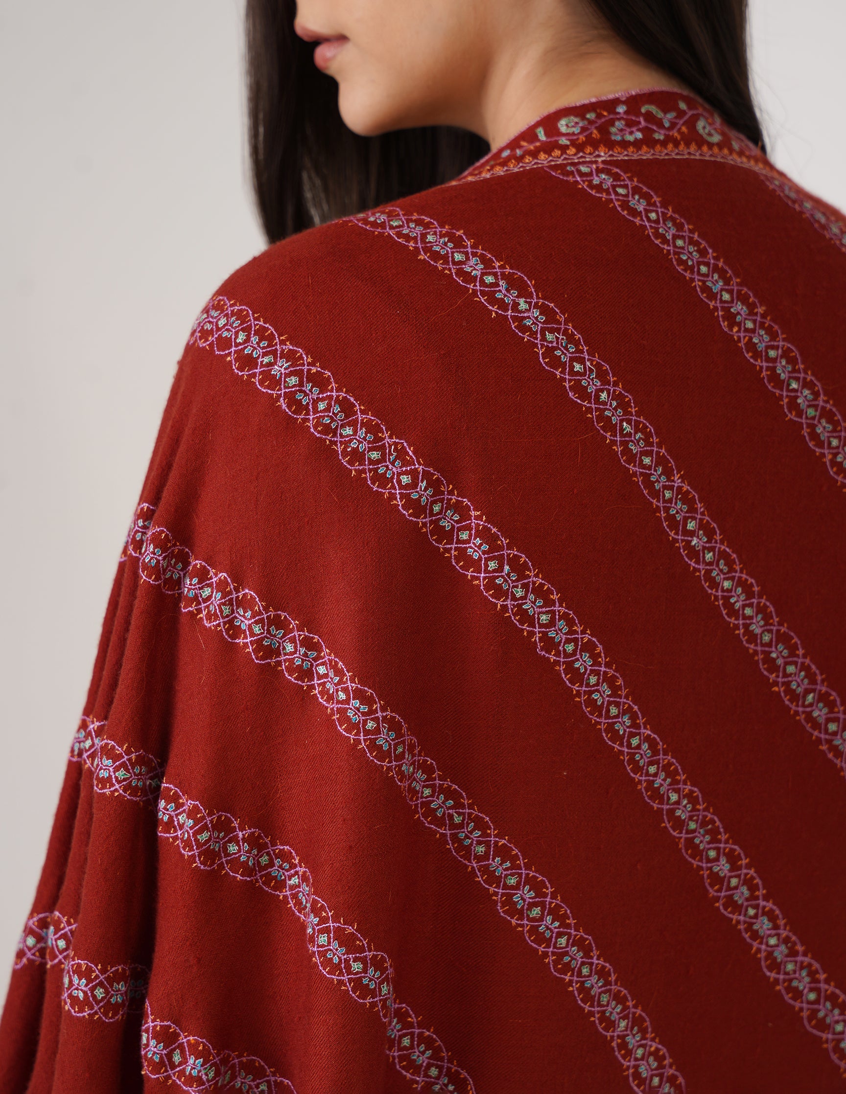 Kashmiri Handwoven Pashmina Sozni Shawl Khatiraas – Rust | Handwoven Heritage - Kashmir Box