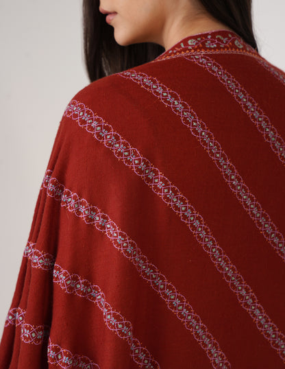 Kashmiri Handwoven Pashmina Sozni Shawl Khatiraas – Rust | Handwoven Heritage - Kashmir Box