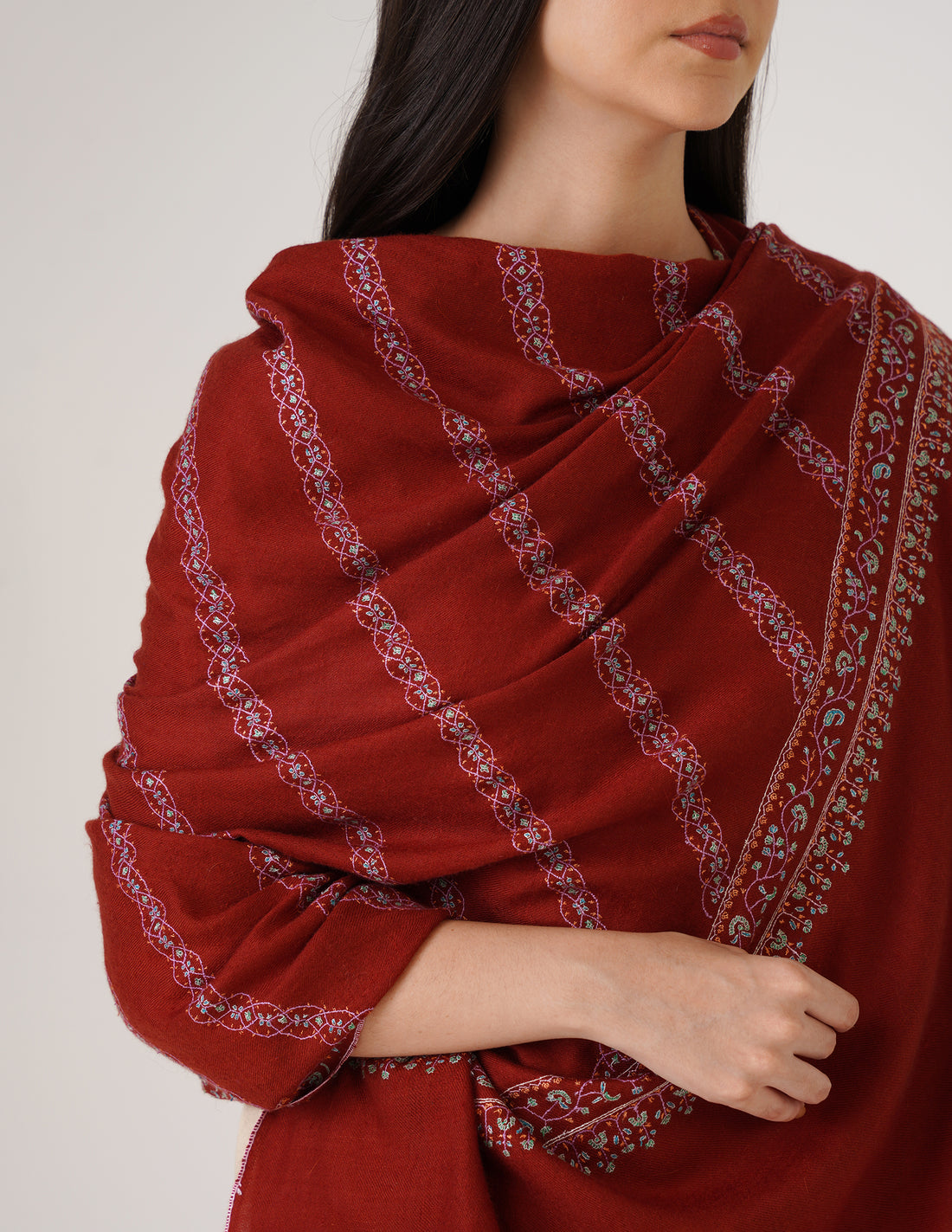Kashmiri Handwoven Pashmina Sozni Shawl Khatiraas – Rust | Handwoven Heritage - Kashmir Box