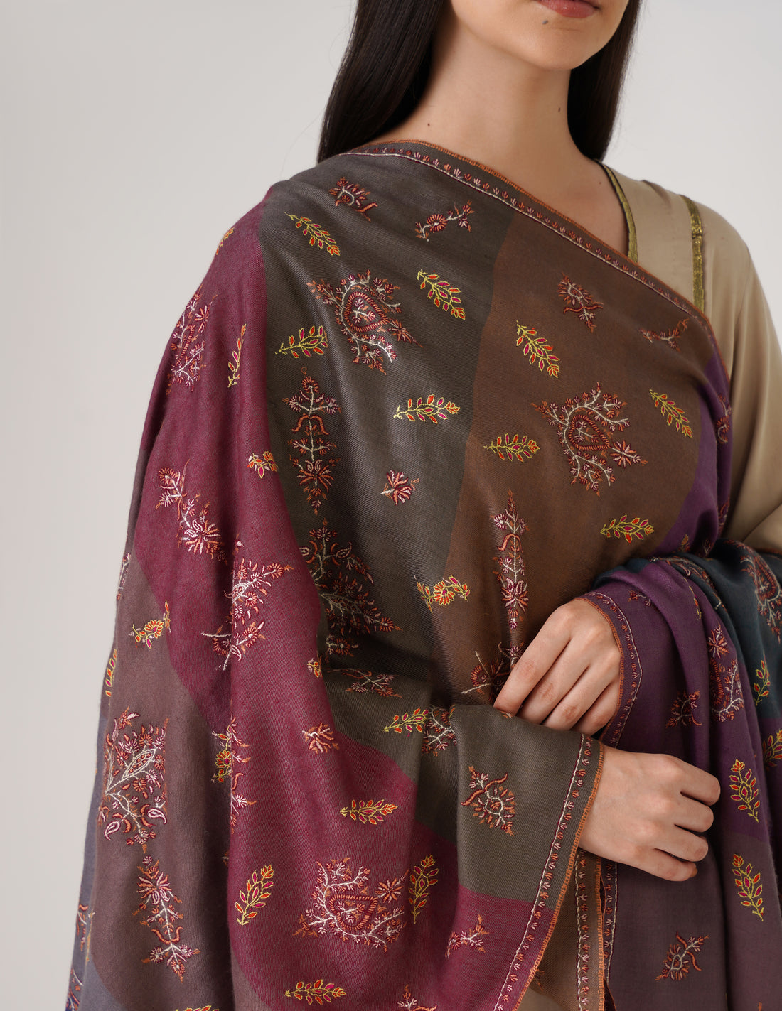 Kashmiri Handwoven Pashmina Sozni Stole Modern Stripes – Multicoloured | Handwoven Heritage - Kashmir Box