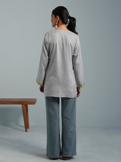 Light Blue Kashmiri Aari Embroidered  Rayon Kurta