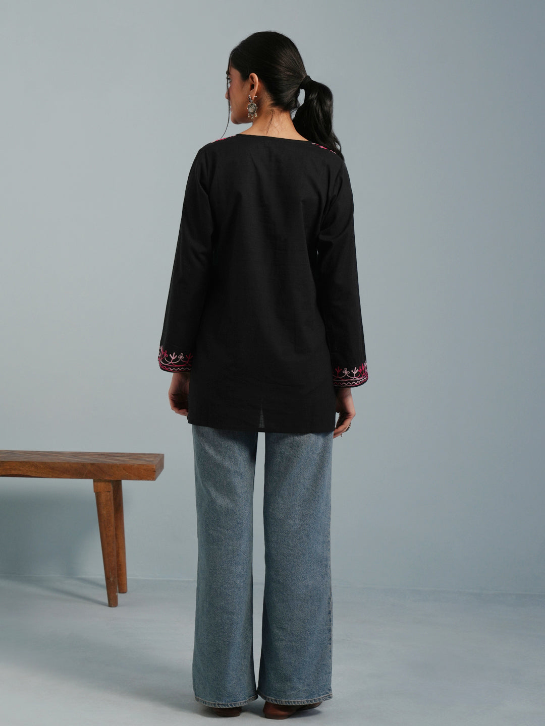 Black Kashmiri Aari Embroidered  Rayon Kurta