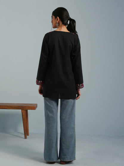 Black Kashmiri Aari Embroidered  Rayon Kurta