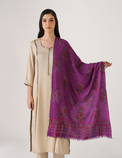 Kashmiri Handwoven Pashmina Sozni Stole Outline Botidar – Grapewine | Handwoven Heritage | GI Certified - Kashmir Box