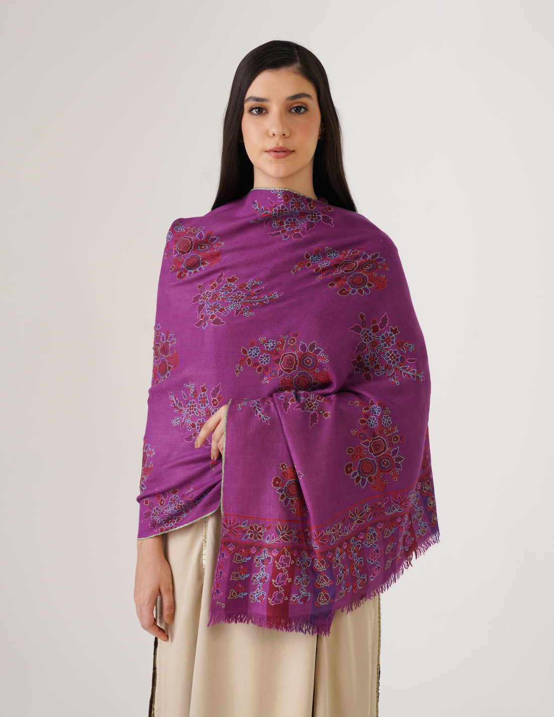 Kashmiri Handwoven Pashmina Sozni Stole Outline Botidar – Grapewine | Handwoven Heritage | GI Certified - Kashmir Box