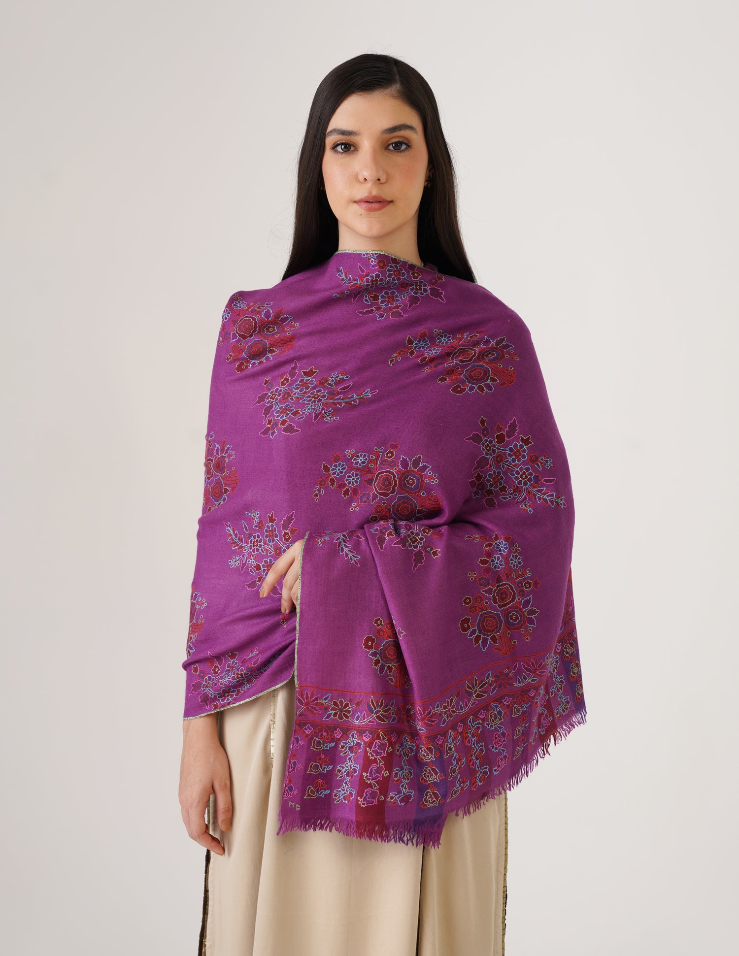 Kashmiri Handwoven Pashmina Sozni Stole Outline Botidar – Grapewine | Handwoven Heritage | GI Certified - Kashmir Box